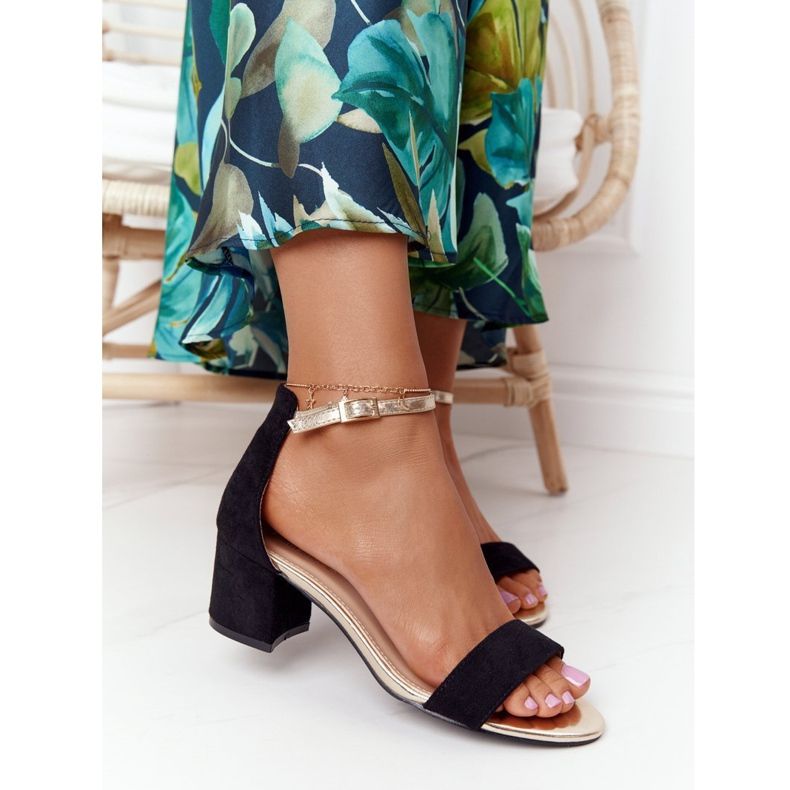 Zamszowe Sandały Na Obcasie Czarne Janet 1