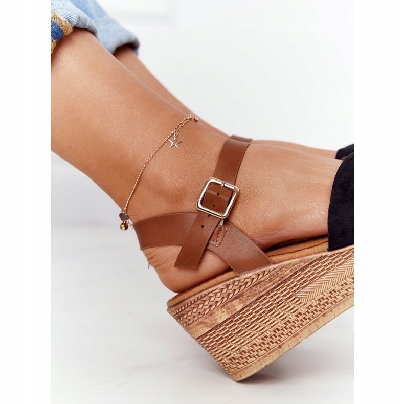 Sandały Na Koturnie S.Barski GD-38 Czarne brązowe 1