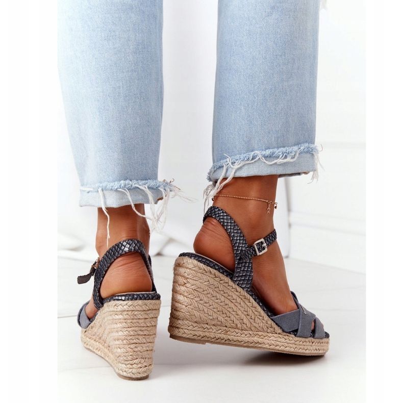 Skórzane Sandały Na Koturnie Big Star HH274378 Srebrne srebrny szare 2