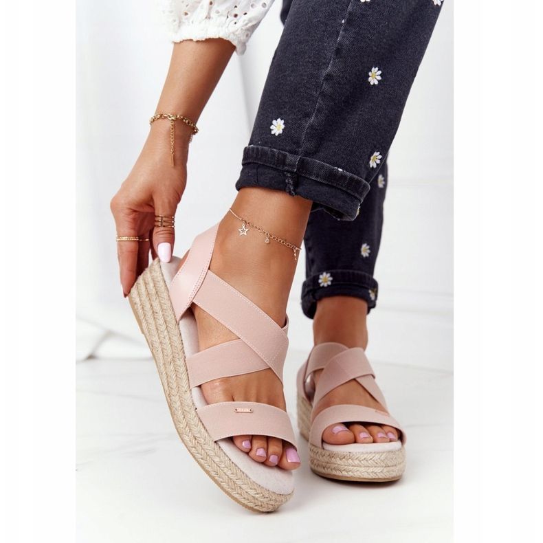 Sandały Na Koturnie Ze Ściągaczem Big Star HH274413 Różowe 2