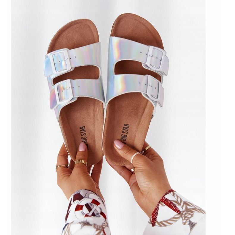 Skórzane Profilowane Klapki Big Star HH274895 Srebrne srebrny 1