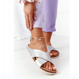 Skórzane Profilowane Klapki Big Star HH274650 Srebrne srebrny 1