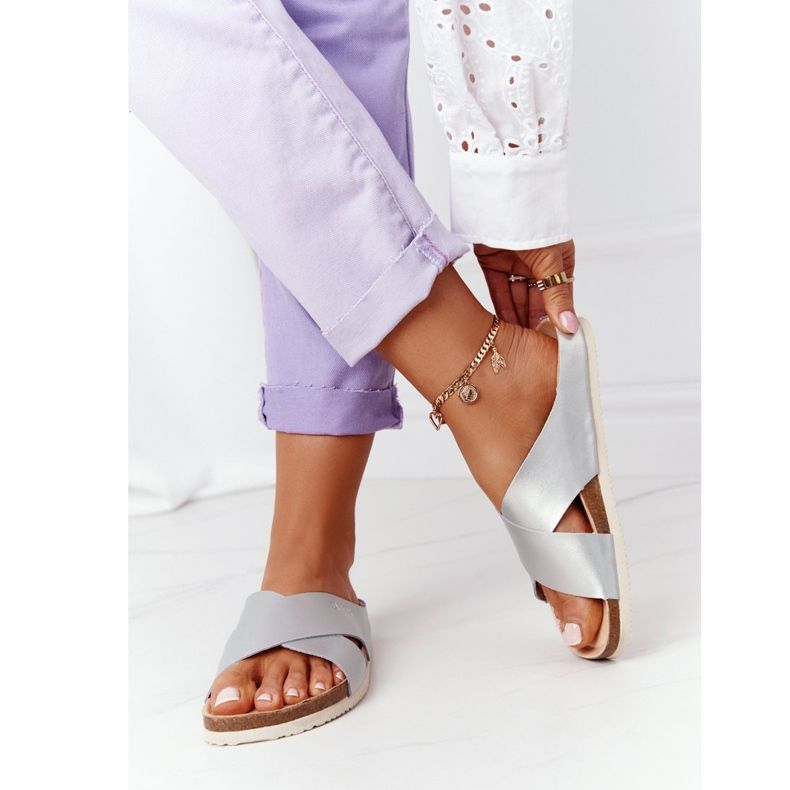 Skórzane Profilowane Klapki Big Star HH274650 Srebrne srebrny 2