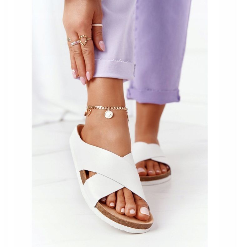 Skórzane Profilowane Klapki Big Star HH274647 Białe 2