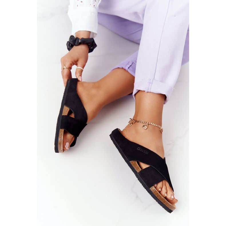 Zamszowe Profilowane Klapki Big Star HH274640 Czarne 2