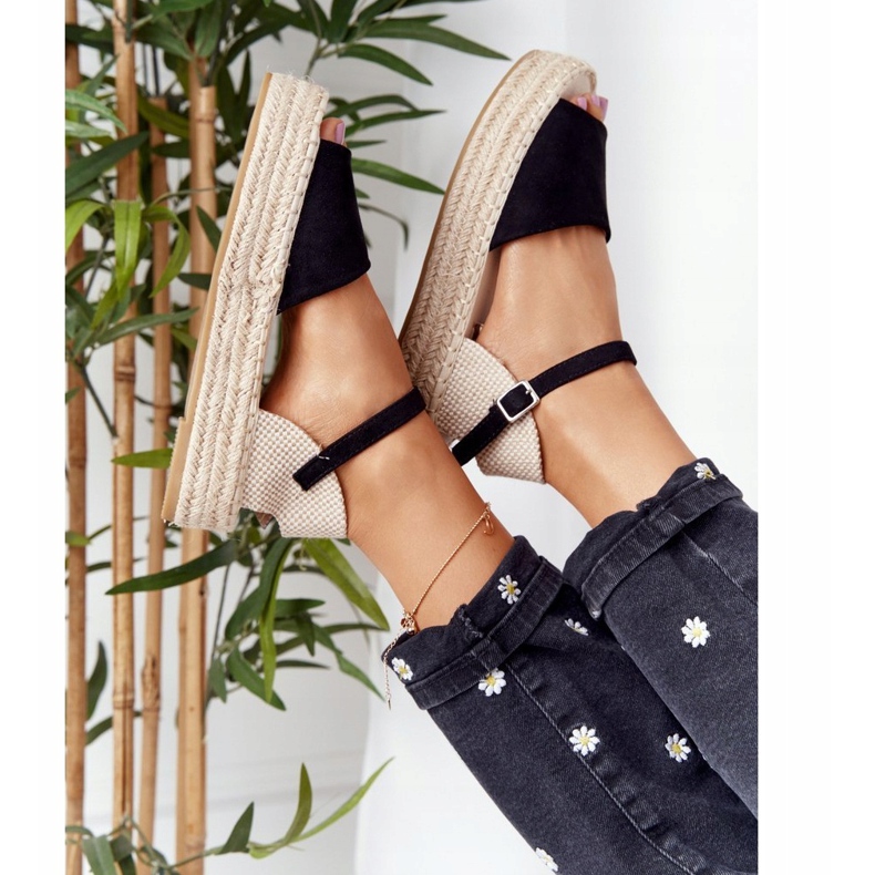 Sandały Na Platformie Z Plecionką Czarne Megara beżowy 1