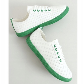 Tenisówki damskie sznurowane biało-zielone LA44 Green białe 1