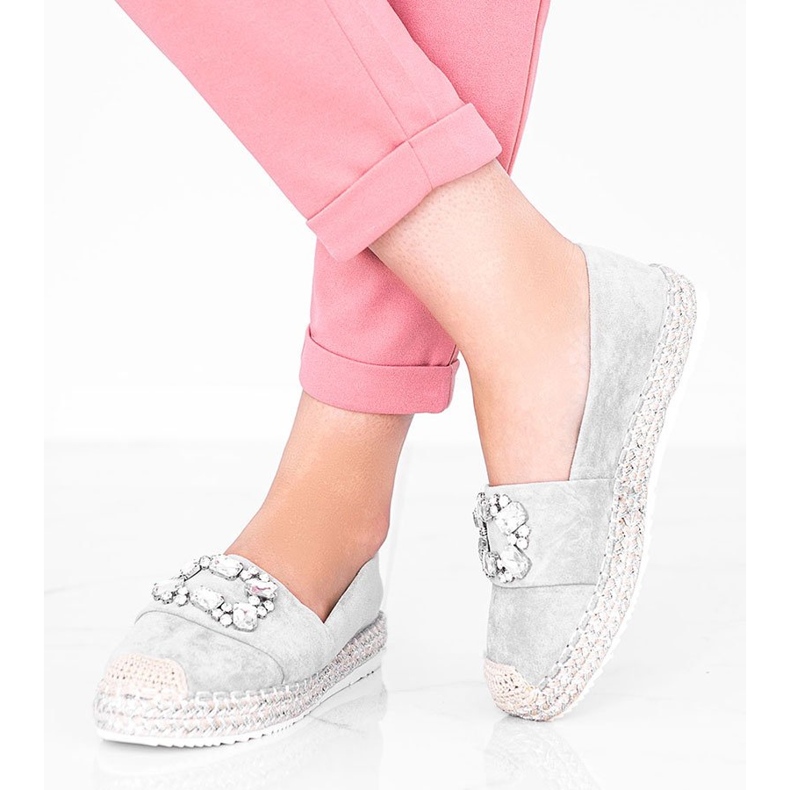 Szare espadryle ozdobione kamieniami Cuban Vibe 1