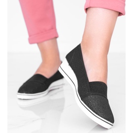 Czarne błyszczące baleriny na koturnie Glam Star 1