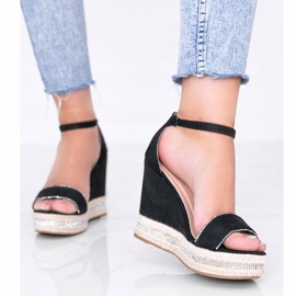 Czarne sandały na koturnie z cyrkoniami Sun Sparrow 1