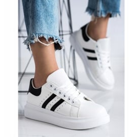 SHELOVET Klasyczne Sneakersy Z Paskami białe 2