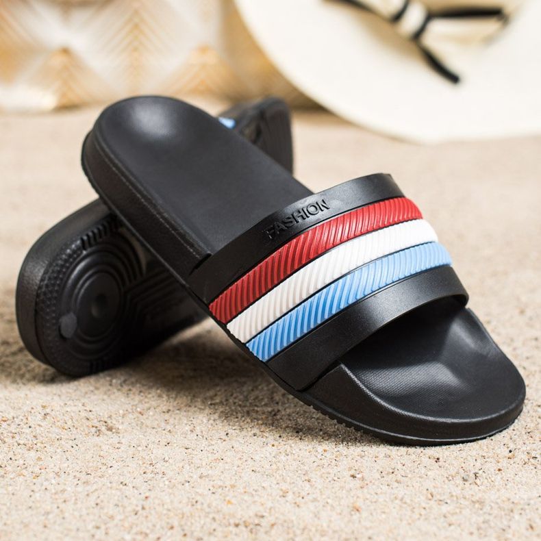 Bona Klapki Z Kolorowymi Paskami czarne 1