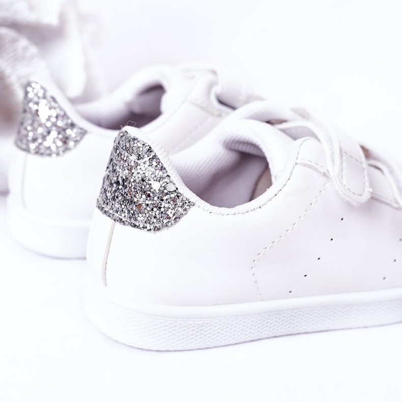 Dziecięce Tenisówki Na Rzepy Biało-Srebrne Cute Girl białe 1