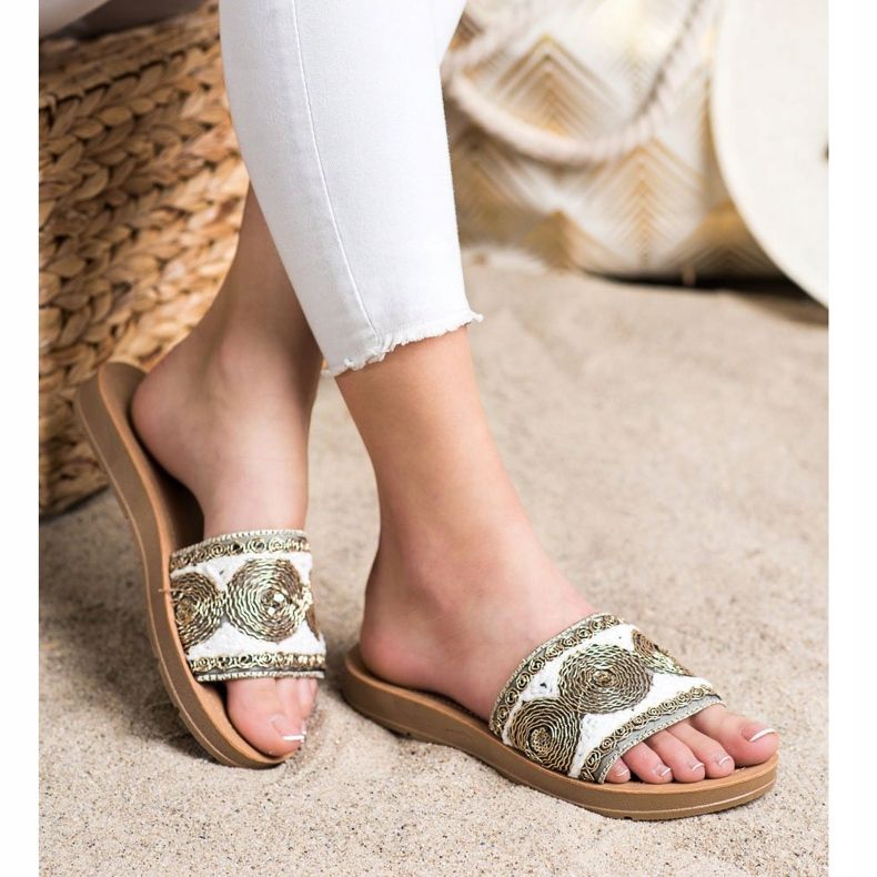 Bona Stylowe Klapki białe szare 1