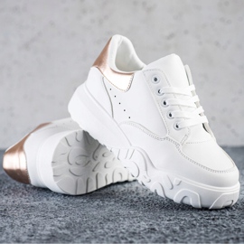 SHELOVET Modne Białe Sneakersy złoty 1