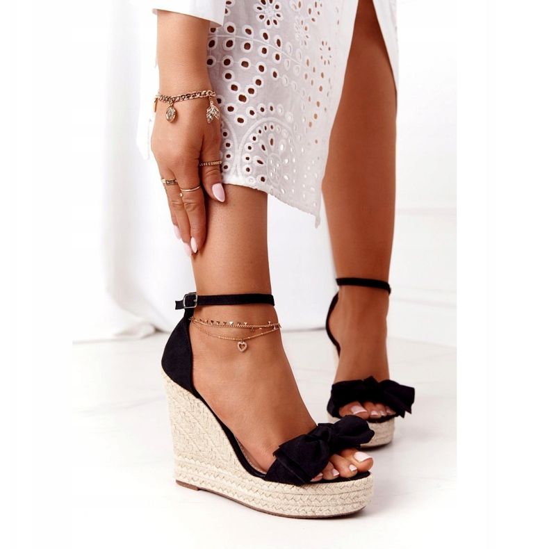 Sandały Na Koturnie Z Plecionką Czarne Go For It 2