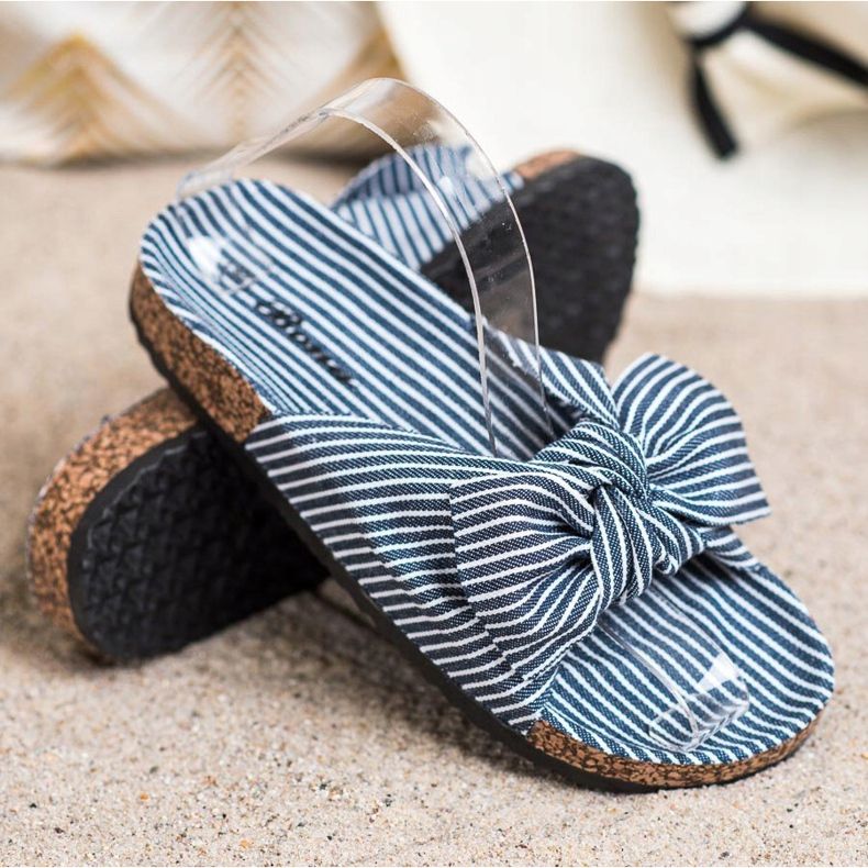 Bona Klapki Z Kokardą W Paski białe niebieskie 1