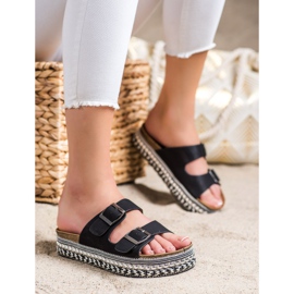 SHELOVET Klapki Z Ozdobną Platformą czarne 1