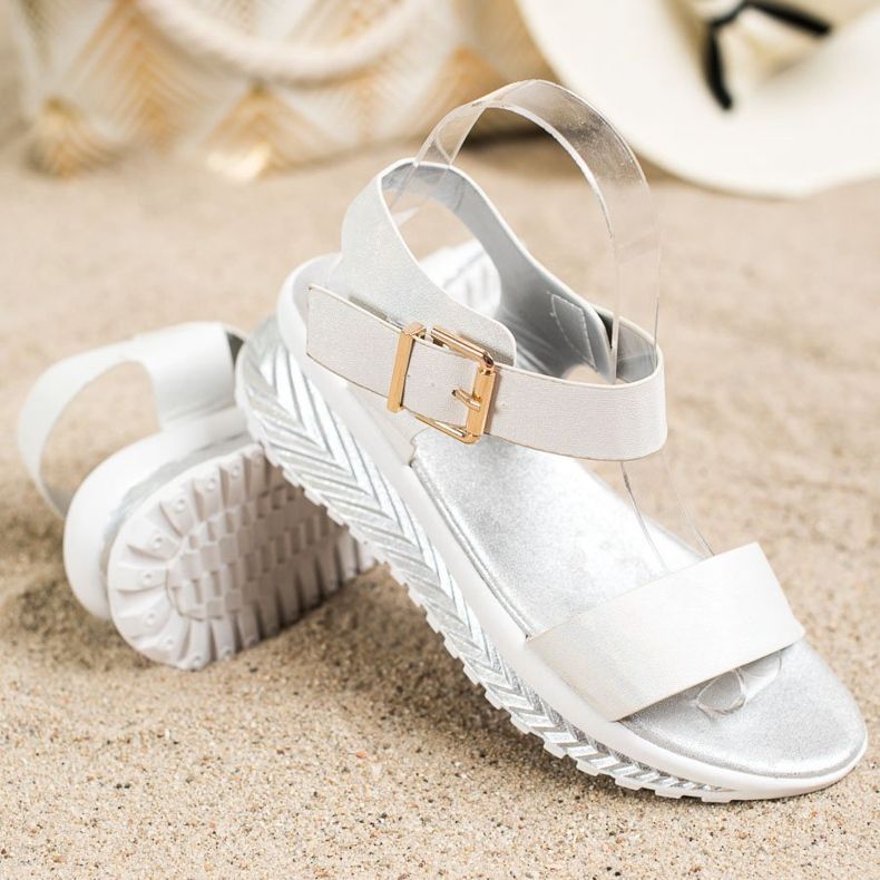 Groto Gogo Sandałki Na Platformie Z Brokatem białe 1