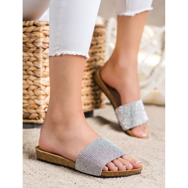 Bona Eleganckie Klapki Z Cyrkoniami srebrny 1