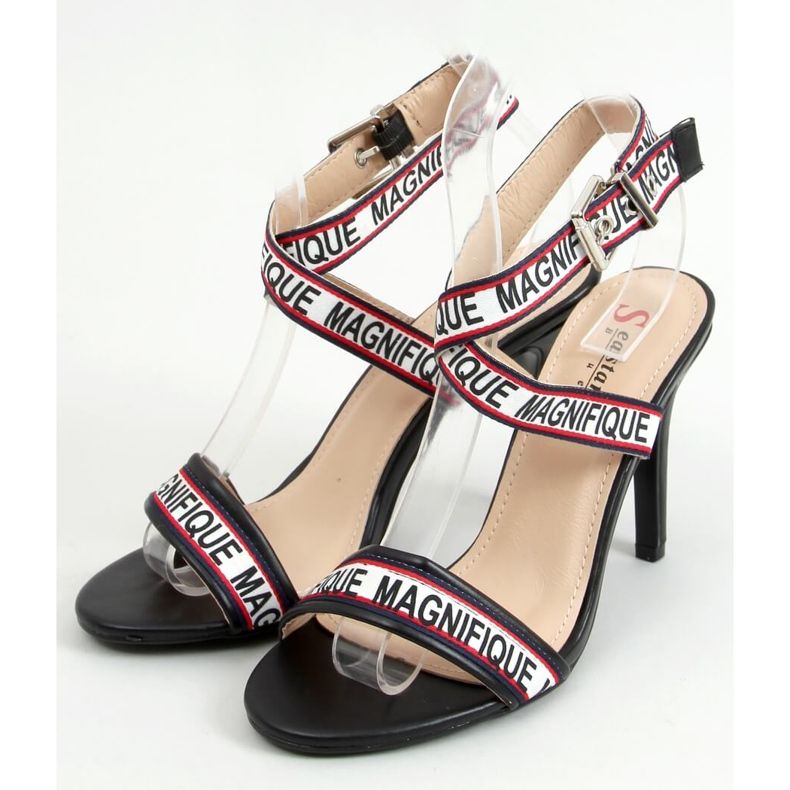 Sandałki na szpilce czarne LL-170P Black białe 1