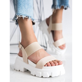 Seastar Beżowe Sandały Na Platformie Fashion beżowy białe 3