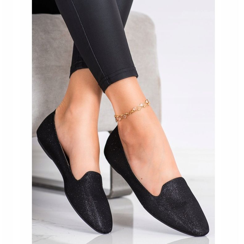 Super Mode Brokatowe Baleriny czarne 1