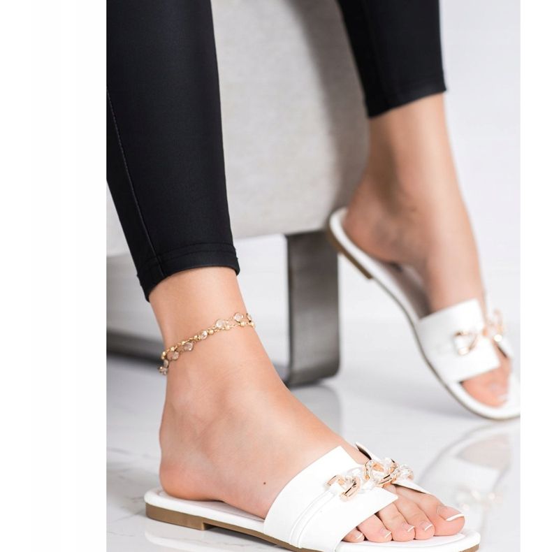 Renda Eleganckie Klapki Z Ozdobą białe 1