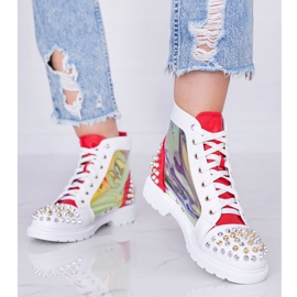 Biało czerwone transparentne botki z ćwiekami Lea białe 1