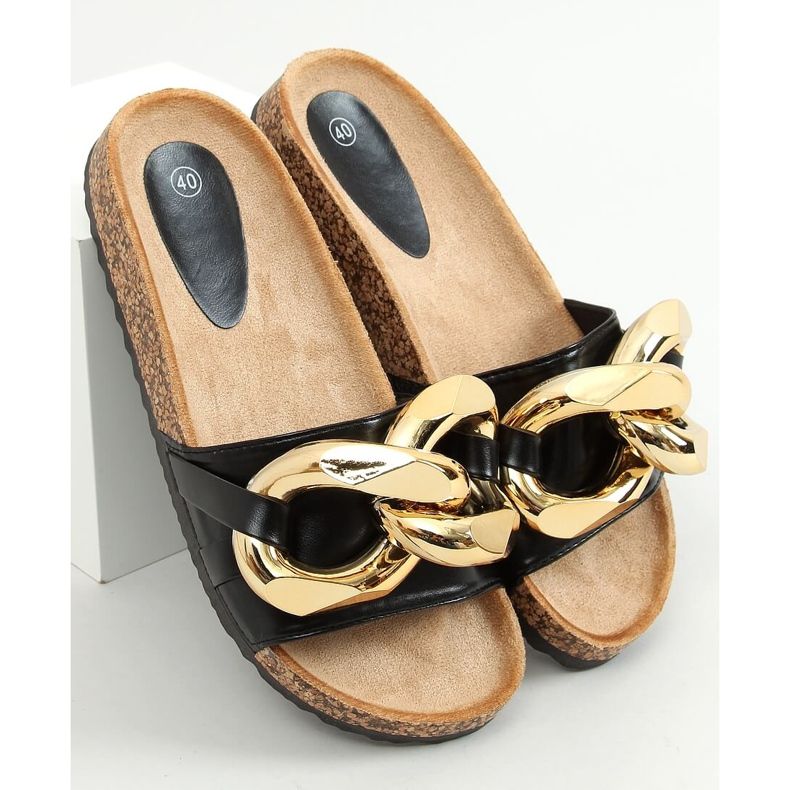 Klapki z grubym łańcuchem czarne CK201 Black 1