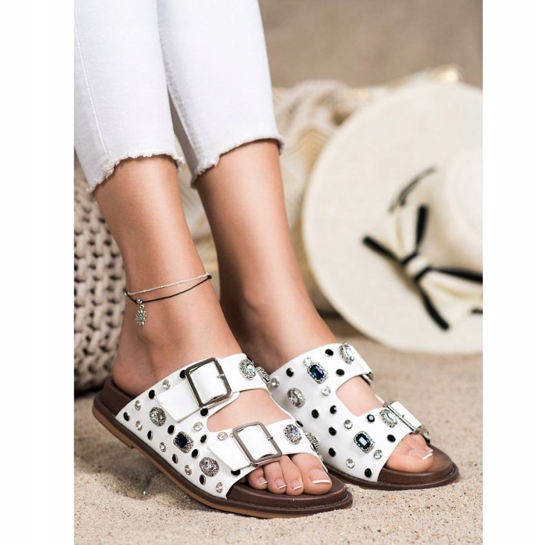 Seastar Modne klapki z kryształkami białe 1