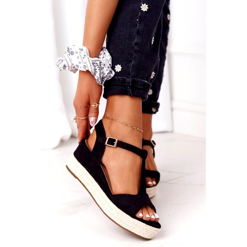 PG1 Sandały Na Koturnie Z Plecionką 9R93 Czarne Graciosa 3