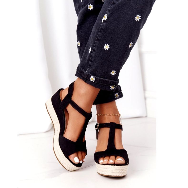 PG1 Sandały Na Koturnie Z Plecionką 9R93 Czarne Graciosa 2