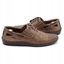 Polbut Buty męskie mokasyny ażurowe J69L brązowe 1