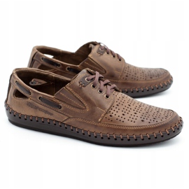 Polbut Buty męskie mokasyny ażurowe J69L brązowe 3