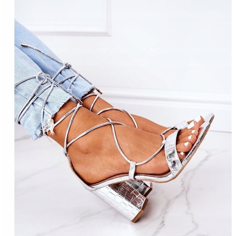 PS1 Wiązane Sandały Na Słupku Srebrne Catwalk srebrny 1