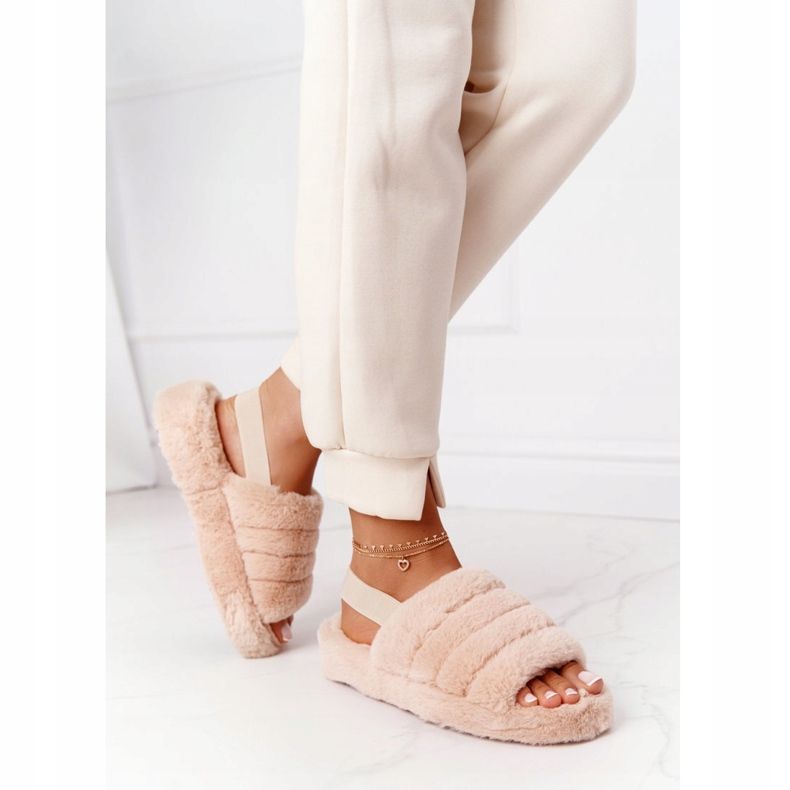 PS1 Futrzane Papcie Na Platformie Beżowe Snowflake beżowy 1