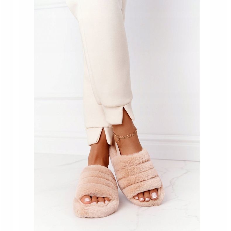 PS1 Futrzane Papcie Na Platformie Beżowe Snowflake beżowy 2