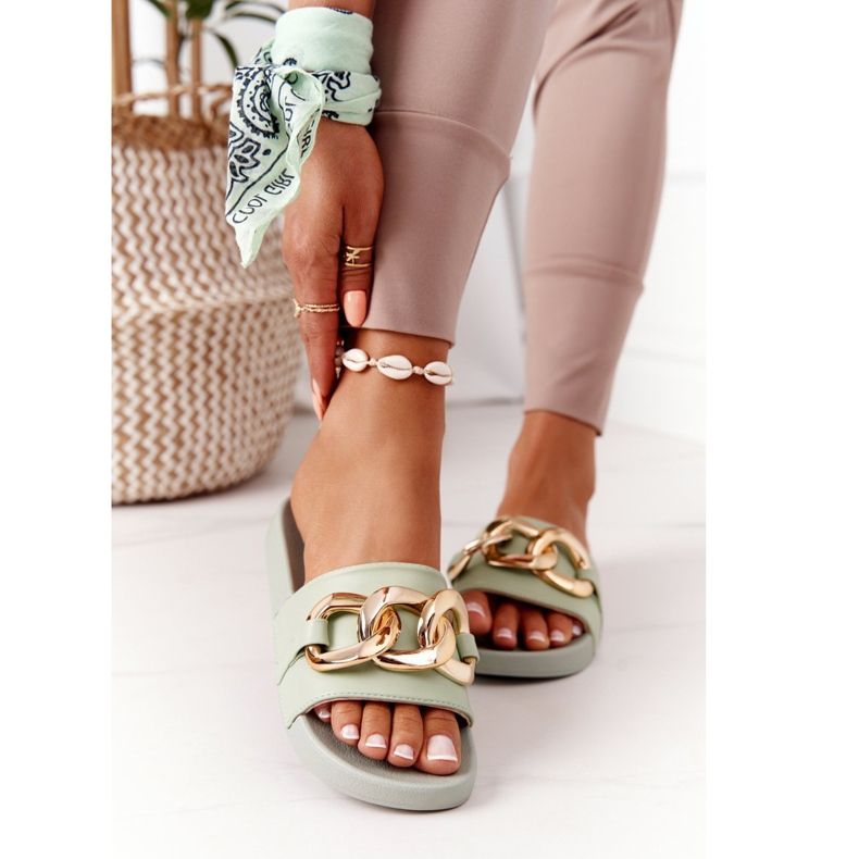 PS1 Gumowe Klapki Z Łańcuchem Jasnozielone One Moment 1