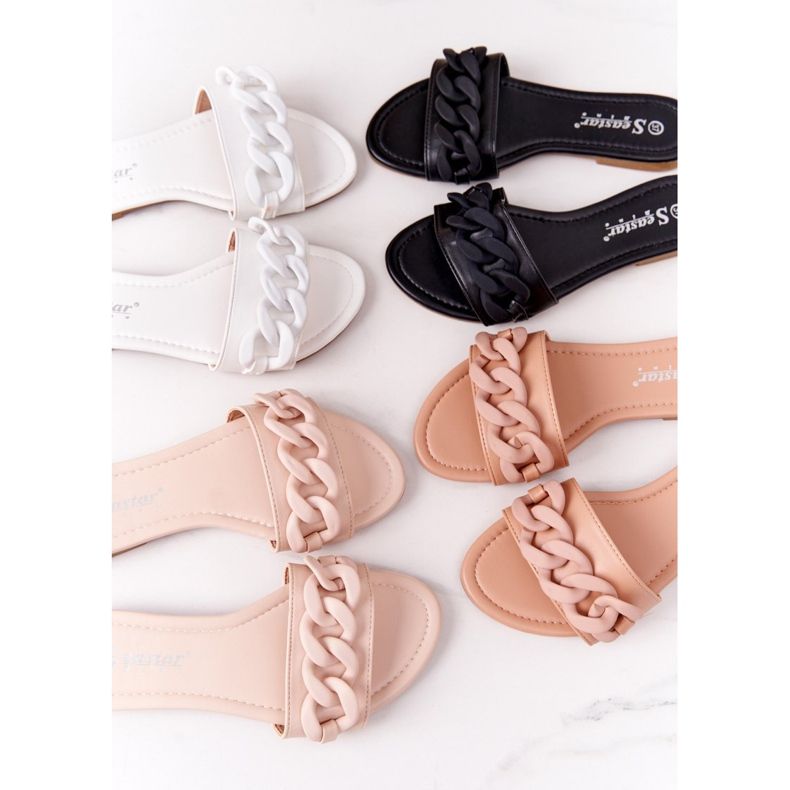 PS1 Skórzane Klapki Z Łańcuchem Czarne Step By Step 1