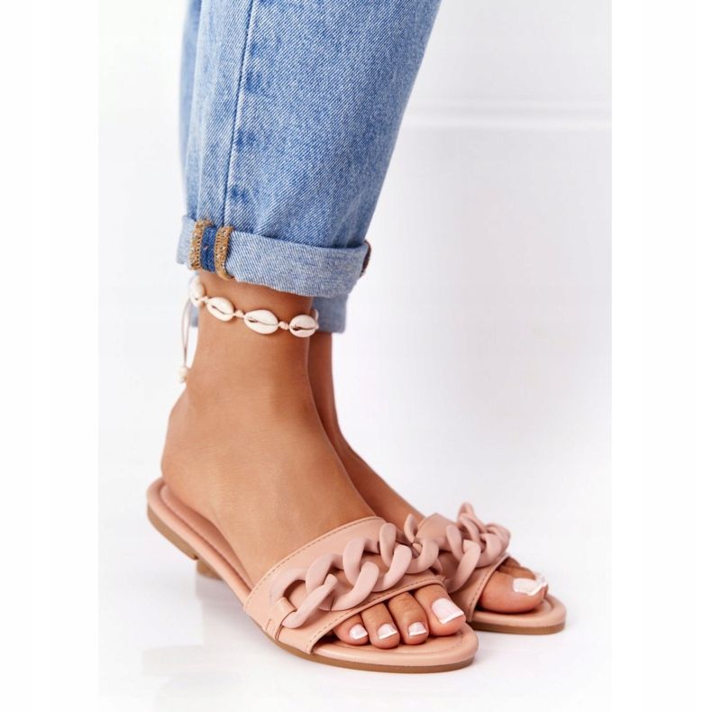 PS1 Skórzane Klapki Z Łańcuchem Camel Step By Step khaki 1