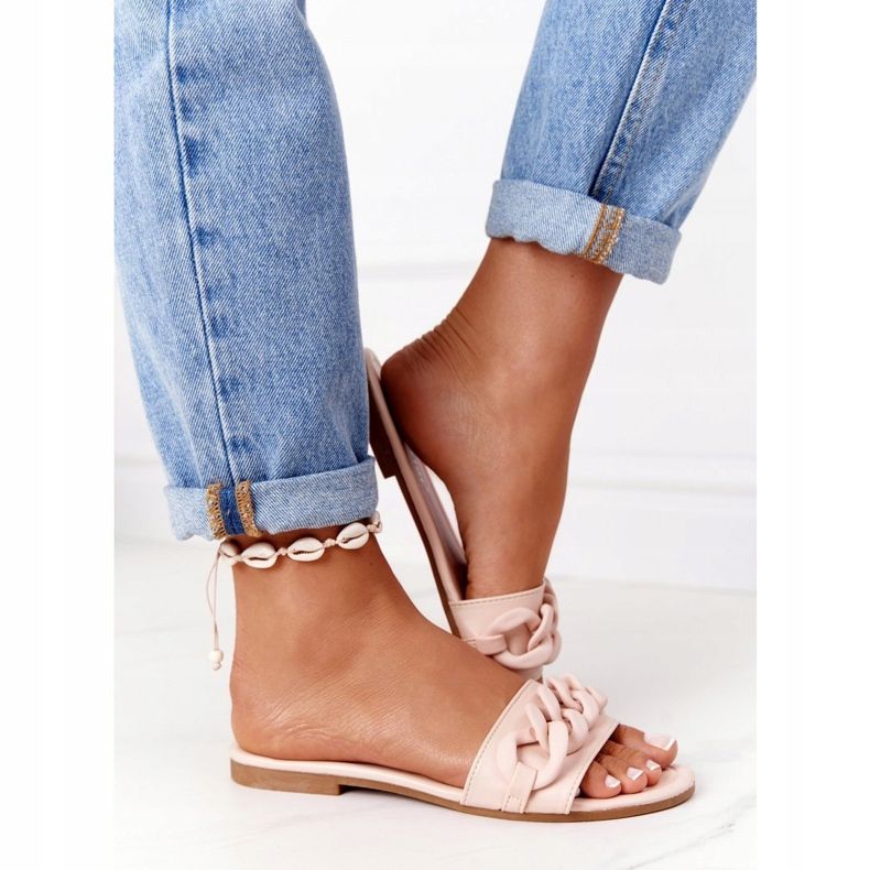 PS1 Skórzane Klapki Z Łańcuchem Beżowe Step By Step beżowy 1