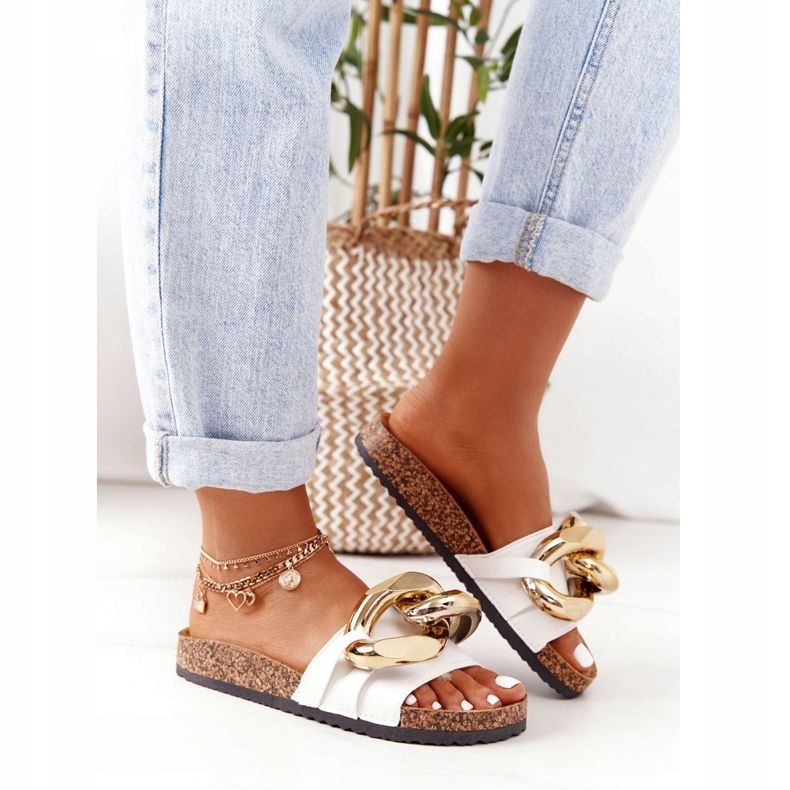 PS1 Klapki Na Korku Z Łańcuchem Białe Last Dance 2