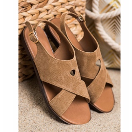 Sergio Leone Płaskie Brązowe Sandałki Ze Skóry 1