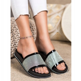 SHELOVET Błyszczące Czarne Klapki 2