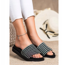 SHELOVET Klapki Na Platformie Z Cyrkoniami czarne 1