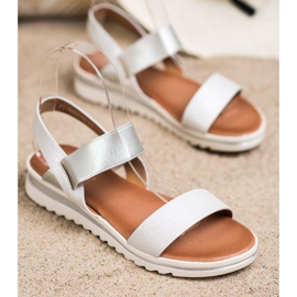 Best Shoes Modne Wsuwane Sandały srebrny 2