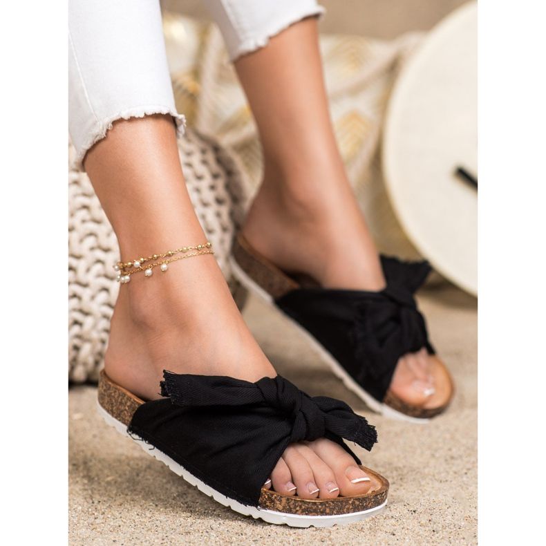 Forever Folie Wygodne Tekstylne Klapki czarne 1