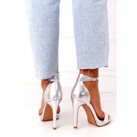 PG1 Eleganckie Sandały Na Szpilce Srebrne Glamour srebrny 3