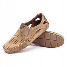 Olivier Męskie mokasyny 901 na lato beżowe dziurkowane beżowy 4